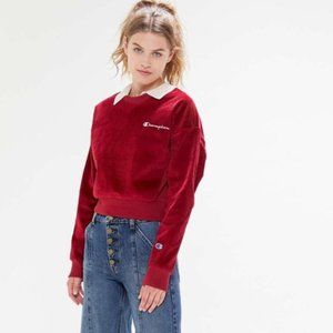 Champion UO Red Corduroy Cropped Pullover Sweatshirt